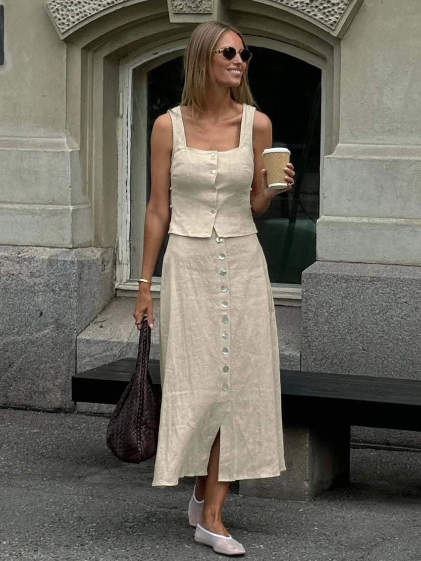 LIZAKOSHT  -  Summer Female Sleepwear Set Tank Tops Pajamas Crop Top Nightwear Sleeveless Nightie Long Skirt Women Nightgowns Suit