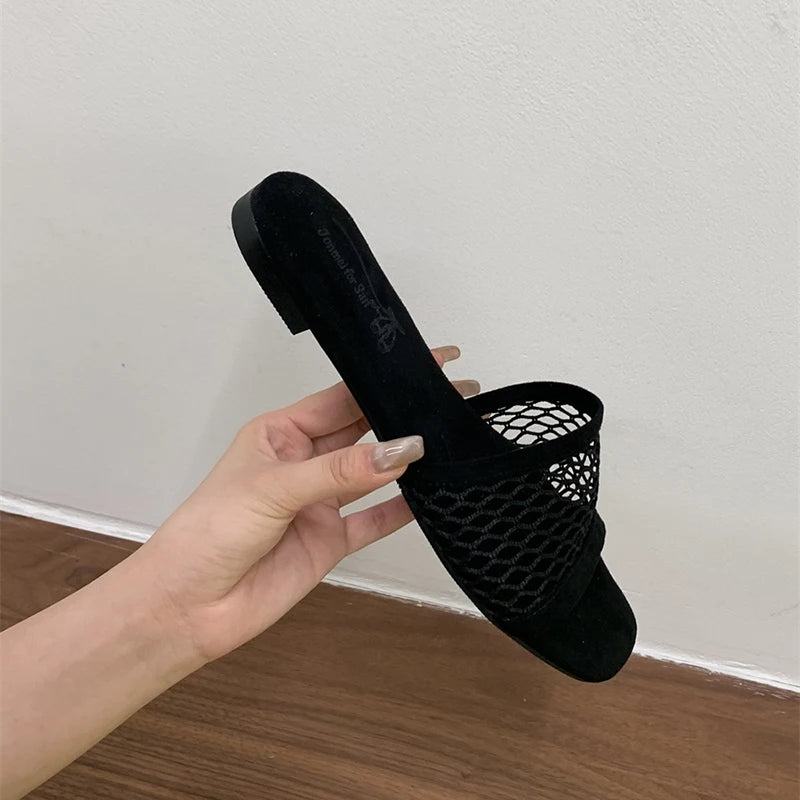 LIZAKOSHT  -  Summer Hollow Out Women Slippers Concise Open Toe Soft Sole Flats Slide Ladies Outdoor Dress Sandalias