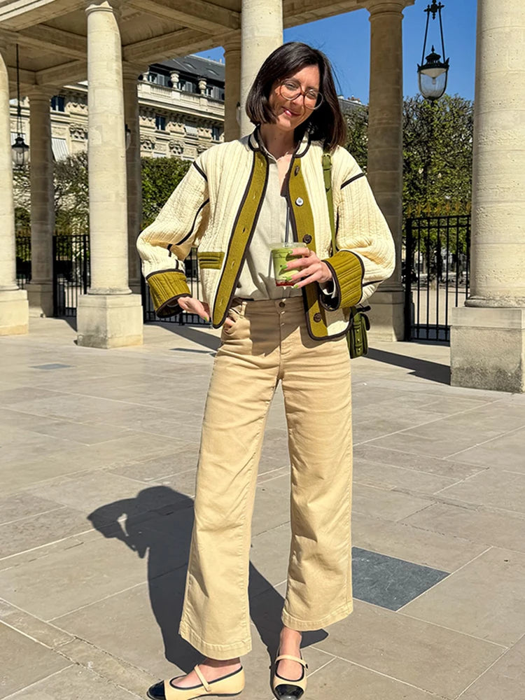 LIZAKOSHT  -  Casaul Patchwork Women Jacket Fashion O-neck Full Sleeve Single Breasted Pockets Coat 2025 Autumn Female Warm Street Wear