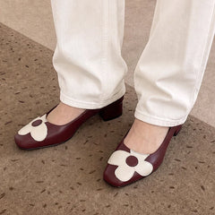 LIZAKOSHT  -  Fashion Pumps New High Quality Genuine Leather Shoes Round Head Flower Shallow Mouth High Heels Slip On Women's Shoes