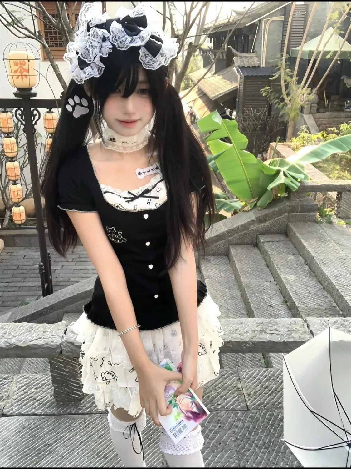 LIZAKOSHT  -  Summer Japanese Kawaii Patchwork Dress Women Cute Short Tops + Mini Pleated Skirts New Y2k Lace Bow Subculture Sweet Set