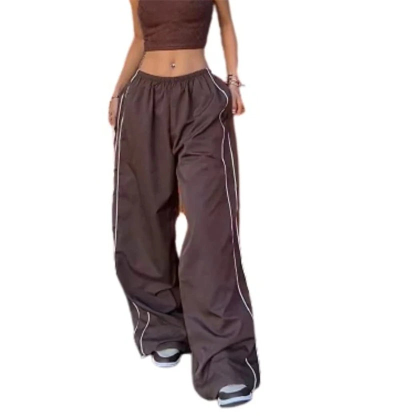 LIZAKOSHT  -  Women's casual pants solid color low waisted elastic wide leg pants Y2K drawstring workwear pants