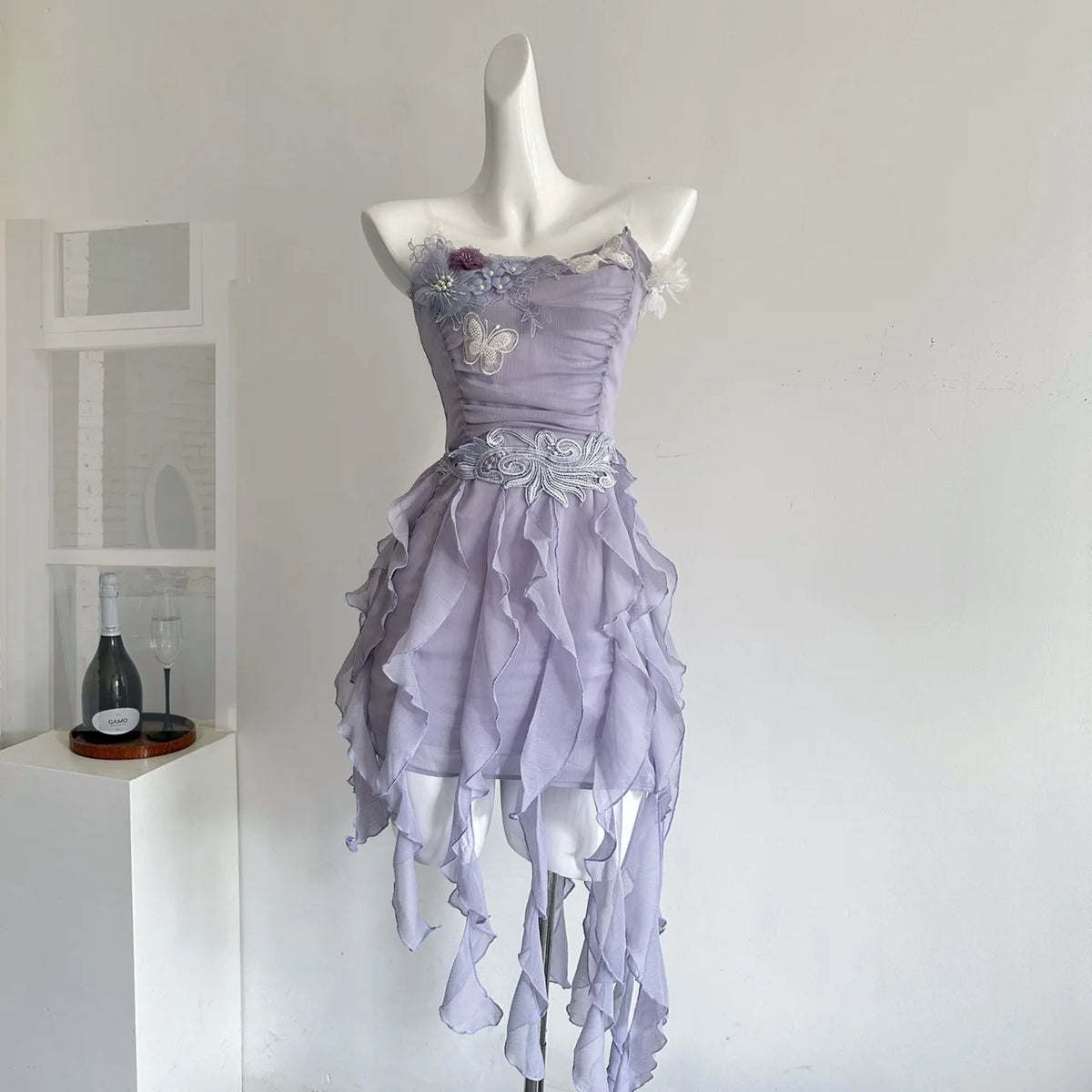 LIZAKOSHT  -  Women's Purple Flower Butterfly Dress Y2K French Casual Elegant Aesthetics 2000s Style Cute Party Retro Dress Clothing 2025 New