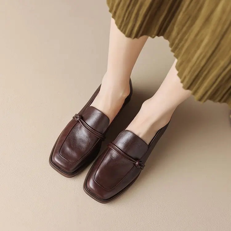 LIZAKOSHT  -  Women's Shoes French Style Square Head Mid Heel Classic Loafers Women Square Toe Pumps Slip-on Retro Lady Casual Cozy Shoes