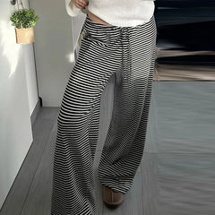 LIZAKOSHT  -  Y2K Women Casual Knit Pants Slim Fit Lazy Style Striped European American Versatile Waist Cinching Trousers