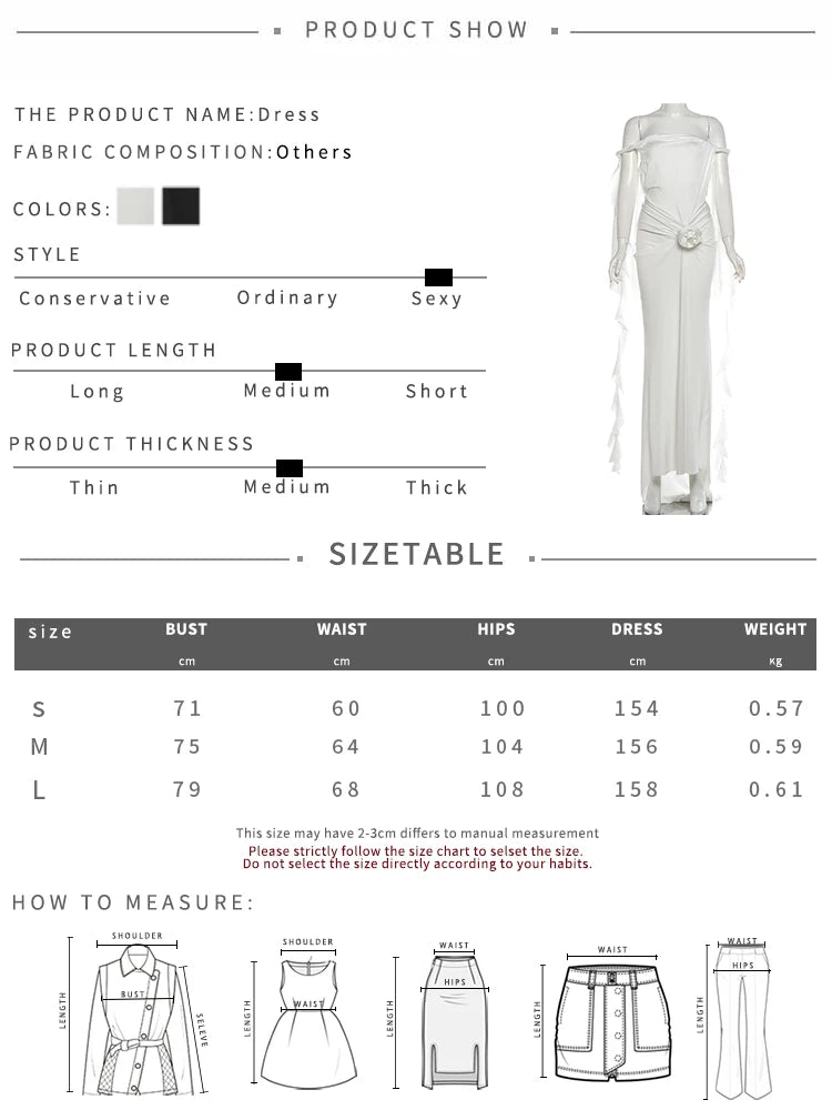 LIZAKOSHT  -  Ruffled Tassels 3d Flowers Maxi Dress Women Slash Neck Backless Asymmetrical Hem Folds Vacation Elegant Chic Vestidos