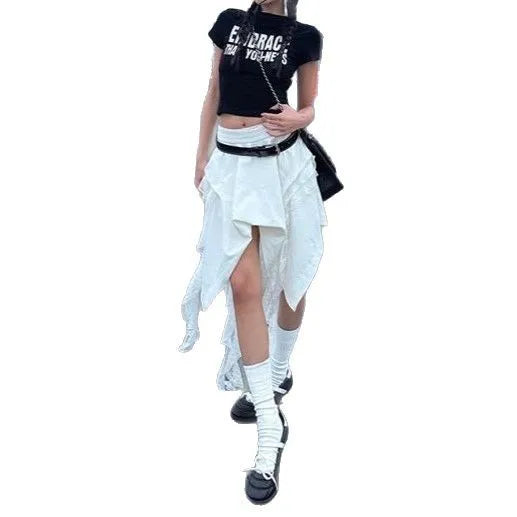 LIZAKOSHT  -  New Small Style Lace Splicing Irregular High Waist A-line Short Skirt