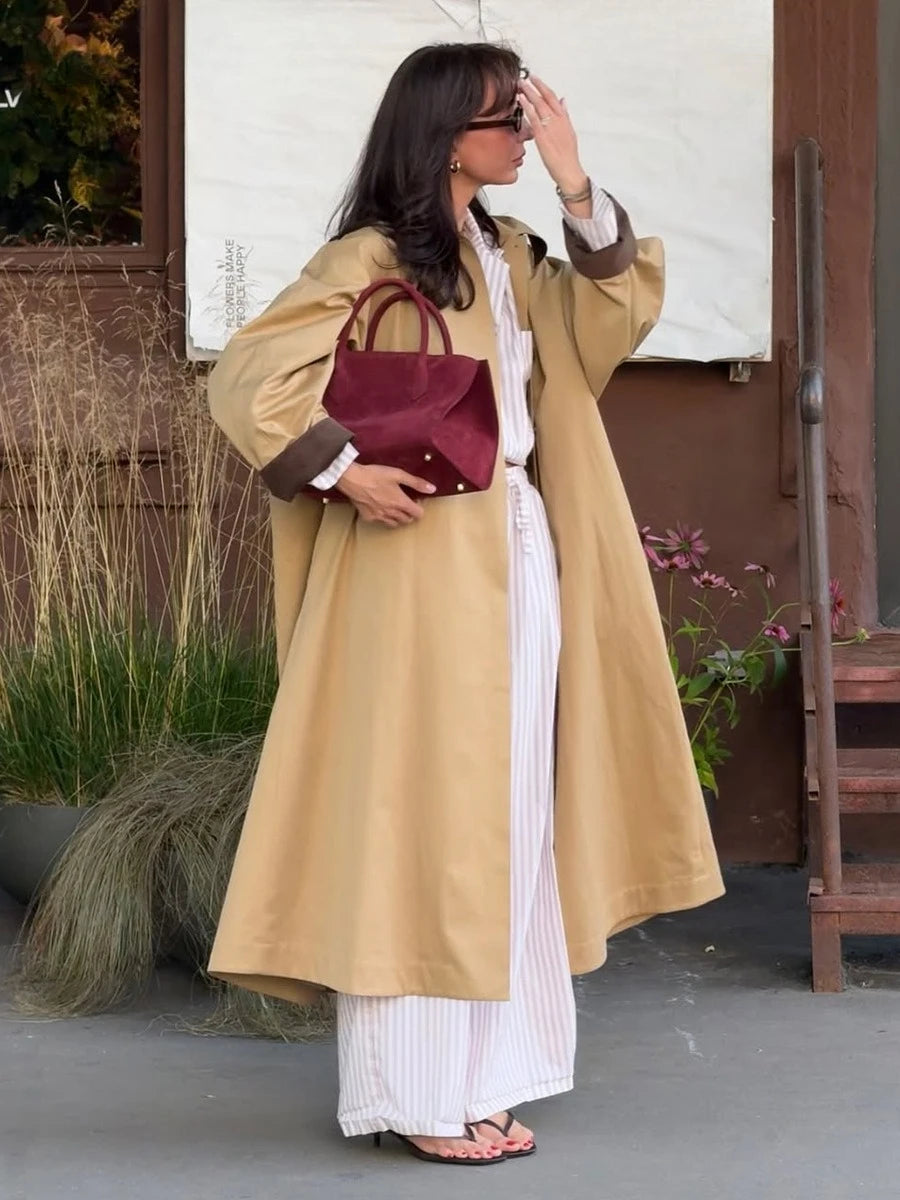 LIZAKOSHT  -  Elegant Cotton Trench Coats for Women 2025 Autumn Turn-down Collar Single Breasted Long Outerwears Ladies Windbreaker