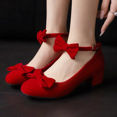 LIZAKOSHT  -  Shallow Mouth Slip On Woman Sexy High Heels Shoes Lace-Up Chunky Sandals Branded Pumps Footwear Round Toe Slip-On Crossdressers