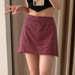LIZAKOSHT  -  Women Stripe Summer Slim Yoga Skirt Casual Solid Color Fold Over Low Waist Lounge Skirt Korean Style Homewear Hottie Skirt