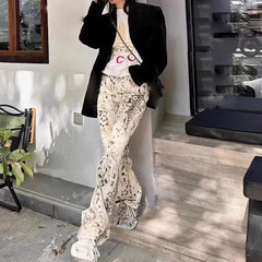 LIZAKOSHT  -  Retro Leopard Printed Wide Leg Jeans Y2k High Waist Button Baggy Trousers Unisex Hip-hop High Street Loose Denim Pants For Women