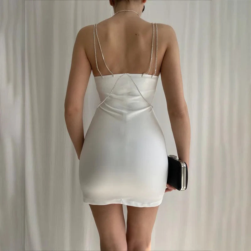 LIZAKOSHT  -  Spring/Summer Women's Chain Dress Solid Color Slim Fit Wrap Hip Dress Sexy Slim Fit Dress