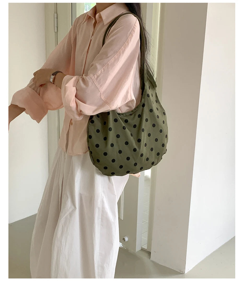 LIZAKOSHT  -  Fashion Wave Dot Shoulder Bag Versatile Large Capacity Commuter Tote Bags Casual Cotton Handbag