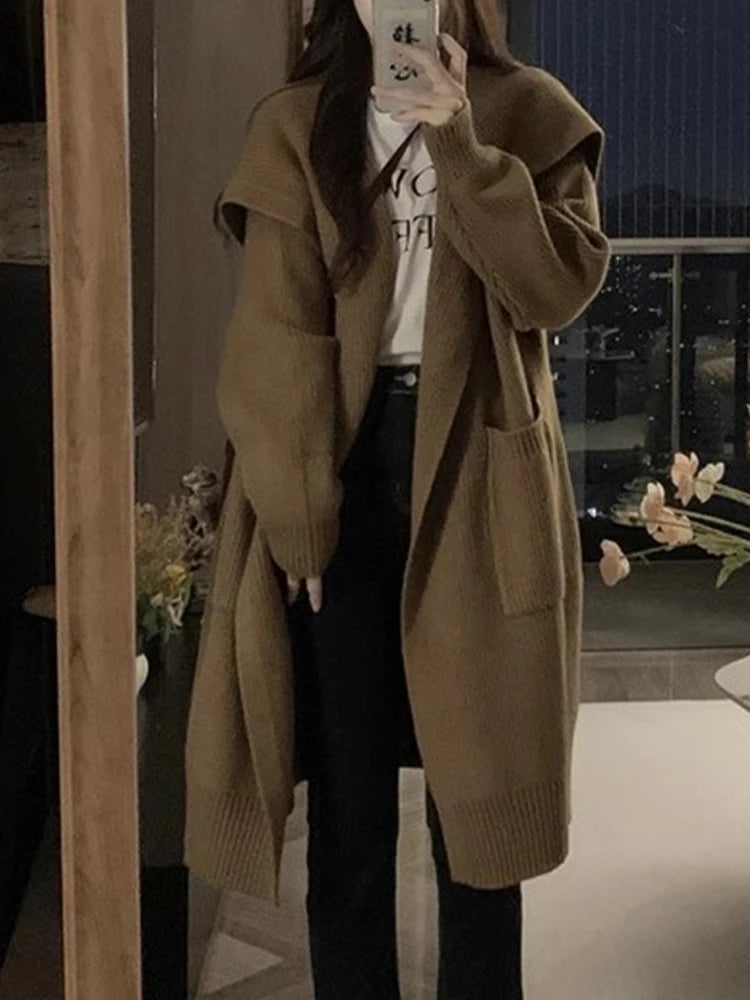 LIZAKOSHT  -  Oversized Knitted Cardigan Women Autumn Winter Thicken Warm Sweater Female Korean Fashion Vintage Casual Long Sleeve Long Coat