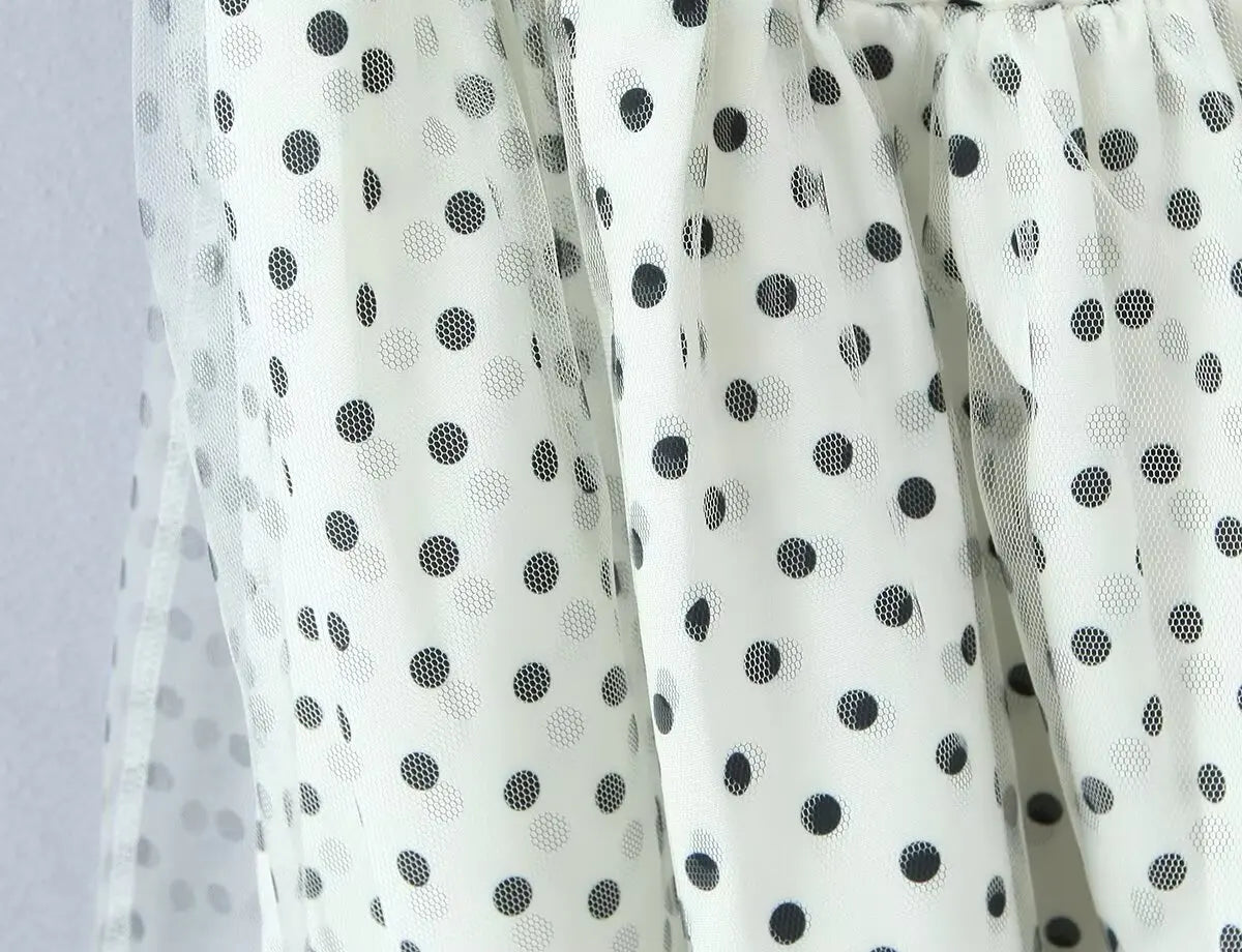 LIZAKOSHT  -  Sexy Polka Dot Print Spliced Mesh Bow Halter Dress Women Backless Slim Low Waist Swing Ball Gown Short Sling Dresses Vestidos