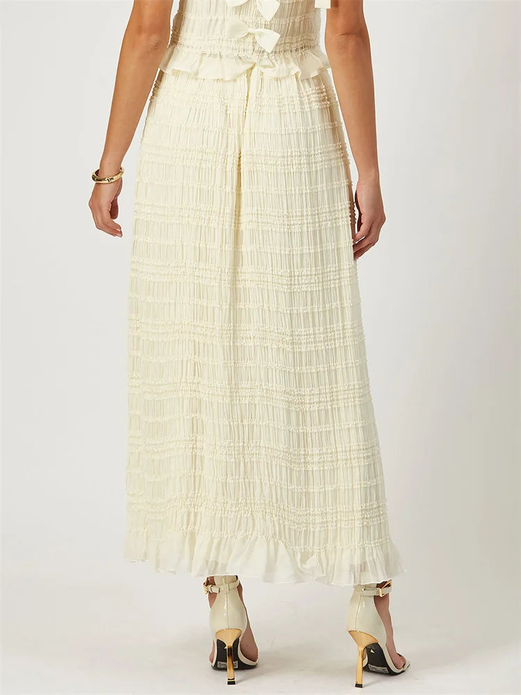 LIZAKOSHT  -  Women Skirts Sets Backless Bow Camisoles Tops and Long Maxi Skirts Pleated Summer Outfits for Cocktail Party Clubwear