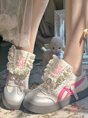 LIZAKOSHT  -  Pinkyo Original Niche Lace Edge Bow German Training Puff Shoes 2024 Summer Casual Versatile Lolita Flat Sole Shoes
