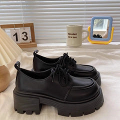 LIZAKOSHT  -  British Style Thick Bottom Heel Increase Single Shoes Retro All-Match Spring New Style Flat Loafers Fashionable Casual Shoes