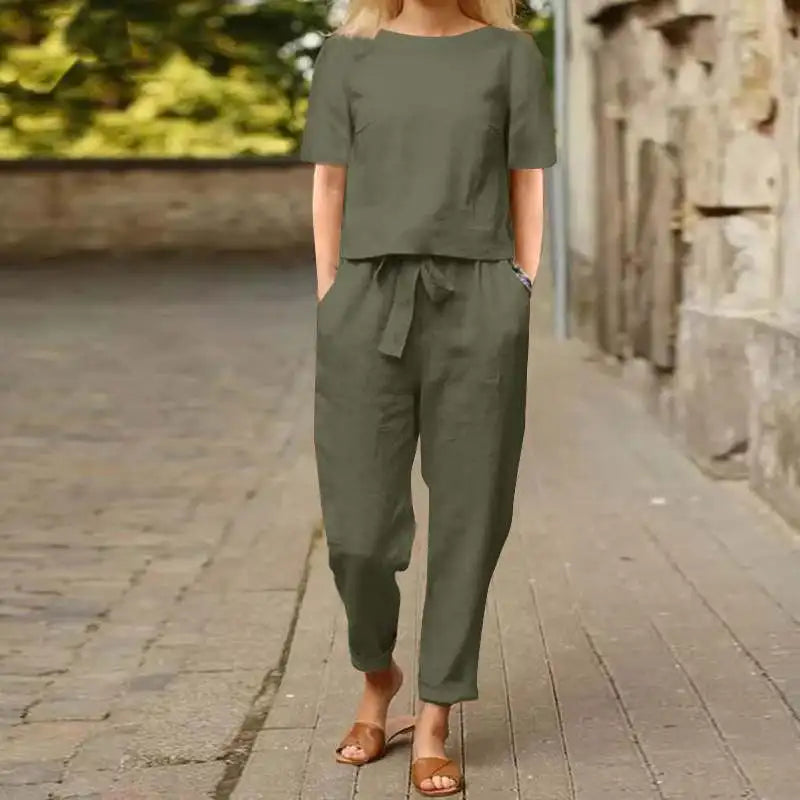LIZAKOSHT  -  Casual Elegant Ladies 2 Piece Sets Fashion Spring Cotton Linen Women's Tracksuit Suit Long Sleeve Top Loose Pants Set Female
