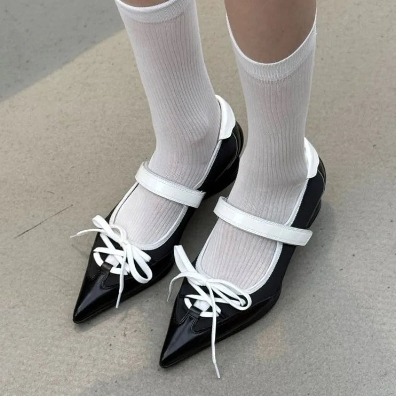 LIZAKOSHT  -  Hot Seller Pointed Toe Mary  Shoes Women Autumn new Sexy Mid Heels Sandals Large Size 34-43 Chunky Lace Up Shallow Shoes