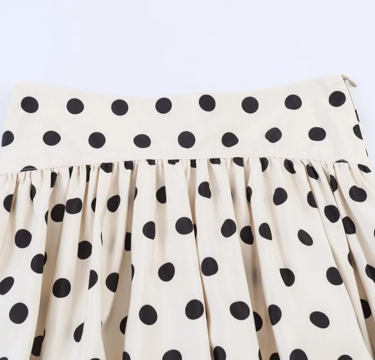 LIZAKOSHT  -  Summer Sweet Apricot Polka Dot Print Mini BUD Skirt Women Side Zipper Ball Gown Ruhced Swing Skater Short Skirts Party Girl's