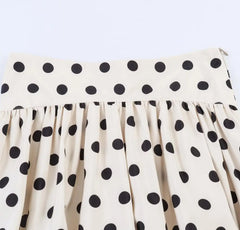 LIZAKOSHT  -  Summer Sweet Apricot Polka Dot Print Mini BUD Skirt Women Side Zipper Ball Gown Ruhced Swing Skater Short Skirts Party Girl's