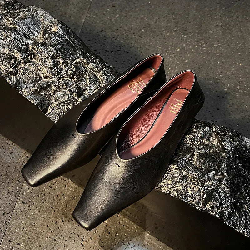 LIZAKOSHT  -  Fashion Pumps New High Quality Genuine Leather Shoes Square Head Low Heel Women's Shoes Daily Lightweight Shoes
