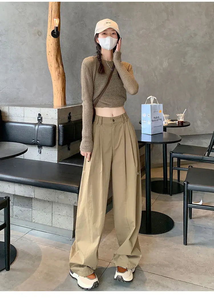 LIZAKOSHT  -  Women Clothing Vintage Streetwear Y2K Oversized Wide Leg Cargo Pants Female Casual Solid High Waist Straight Trousers Pantalones
