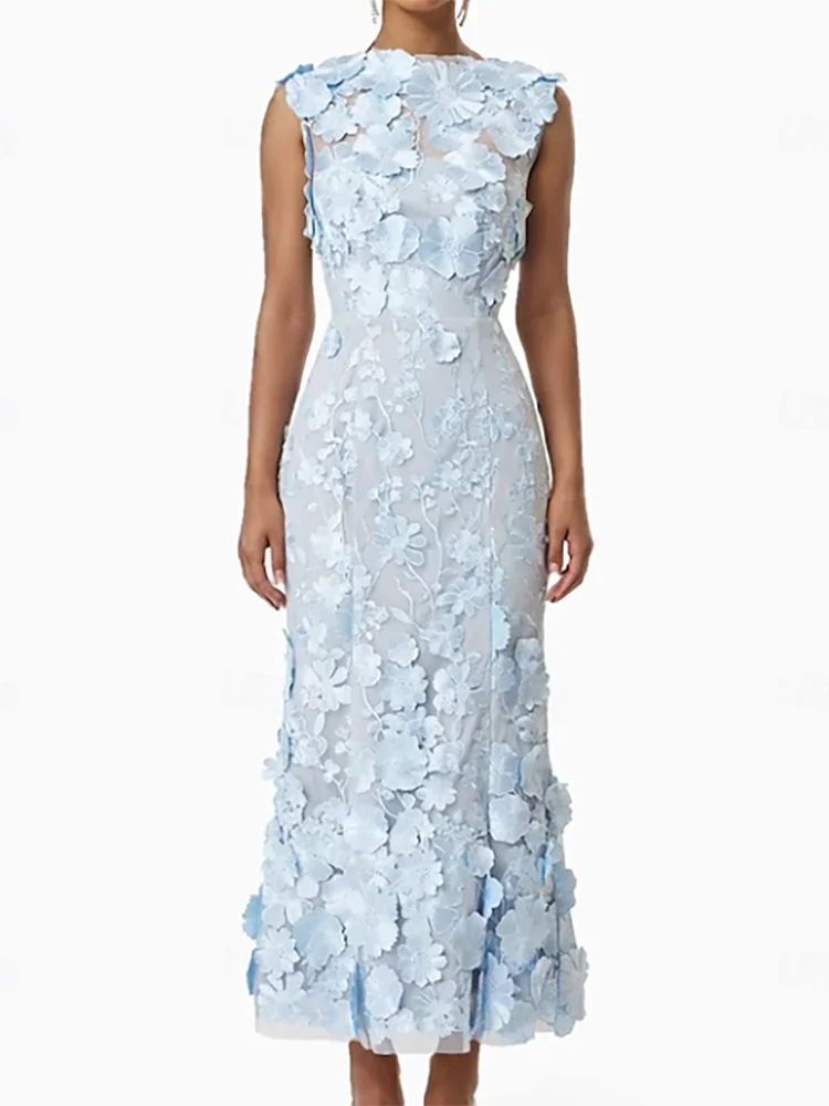 LIZAKOSHT  -  Elegant O-Neck Appliquins Flroal Straight Formal Evening Dresses Birthday Party Prom Gowns Customized