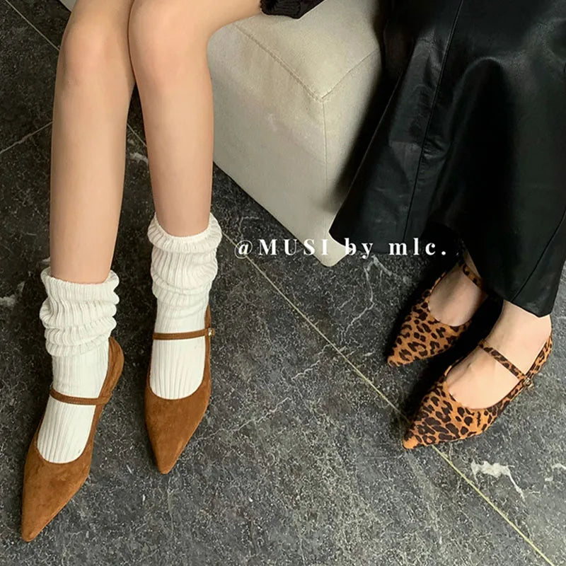 LIZAKOSHT  -  Fashion Brand Leopard Flats Shoes Women Ballerina Loafer Slip On Soft Moccasins Pointed Toe Mary Jane Dress Red Brown Mujer