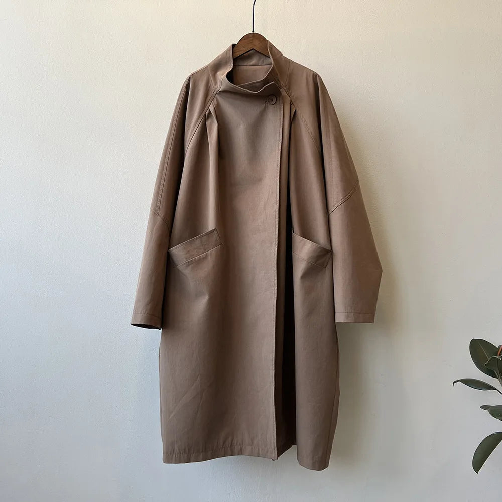 LIZAKOSHT  -  Fashion Minimalism Single Button Trench For Women Lapel Long Sleeve Office Lady Windbreaker Autumn New