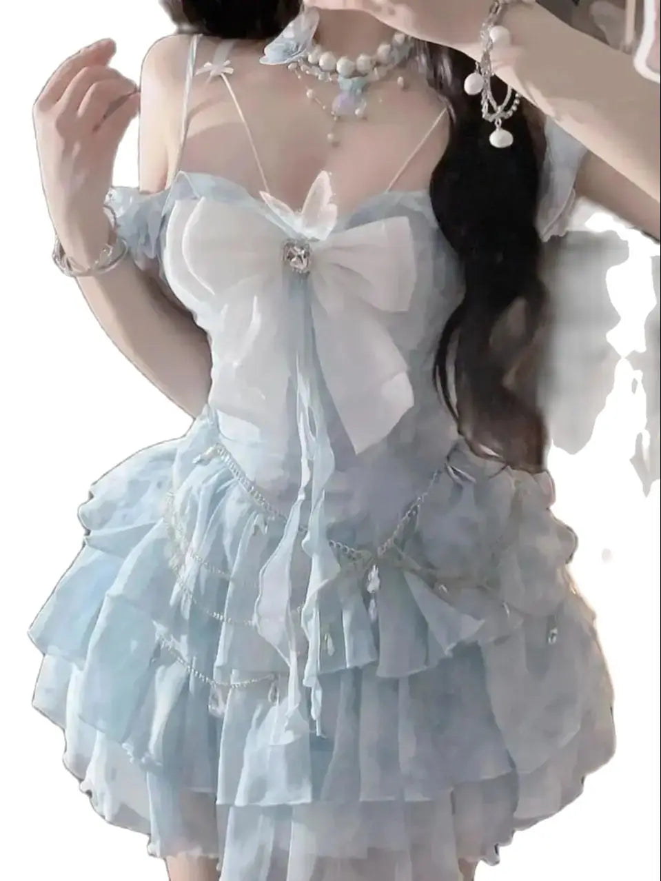 LIZAKOSHT  -  Japan Bowknot Dress Sweet Pure Desire Wind Original Design Dress Solid Color Patchwork Lace Princess Sling Sleeveless Slip Dress