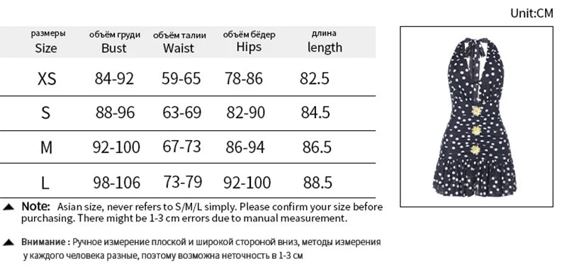 LIZAKOSHT  -  Holiday Style Leisure Sexy Polka Dot Printed Deep V-neck Backless Sleeveless High Waist Lacing Short Dresses Vintage Outfit