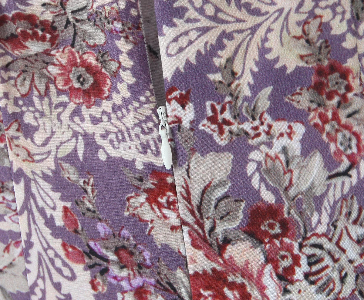 LIZAKOSHT  -  Holiday Purple Paisley Floral Print Sling Dress Women Bow O neck Cross bandage Back Zipper Low Waist Swing Dresses Vestidos Robe