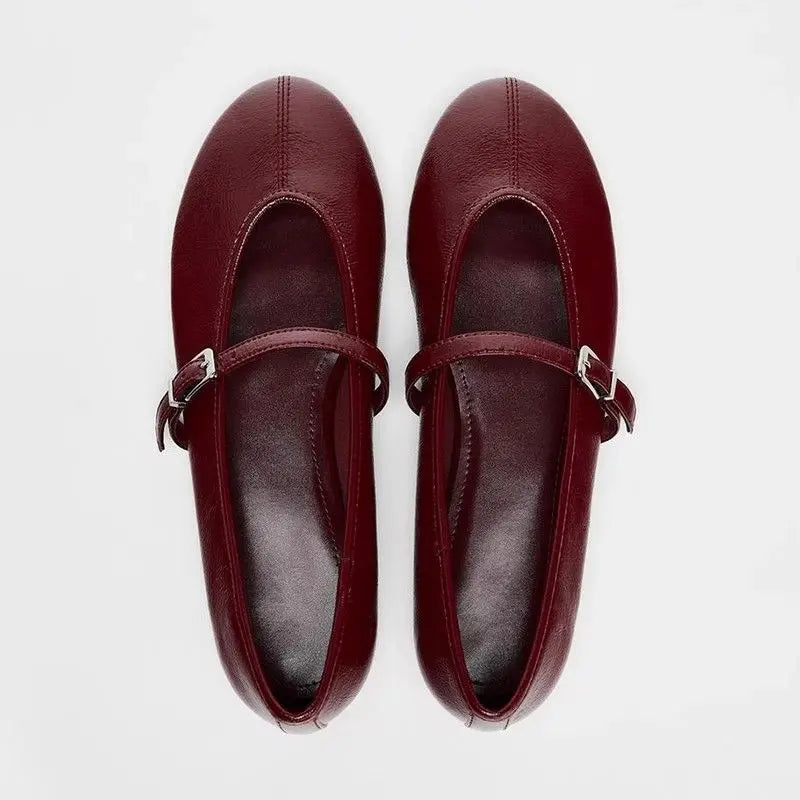 LIZAKOSHT  -  Pai Flat Bot Ballet oes Women's Versatile Simple round Head Slip-On Single oes Bule Red Mary Jane oes Casual Sle