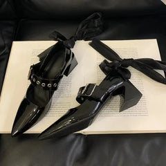 LIZAKOSHT  -  Fashion Designer Mary Jane Shoes Women Pointed Toe Chunky Retro Women Shoes Ankle Ribbon Belt Buckle Street Style Women Pumps
