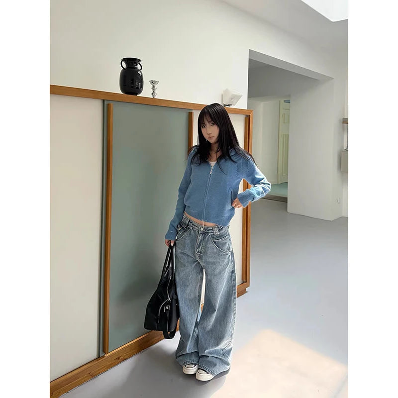 LIZAKOSHT  -  Women Blue Gothic Y2k Baggy Jeans Harajuku Vintage Cargo Denim Trousers Japanese 2000s Style Oversize Jeans Pants Autumn