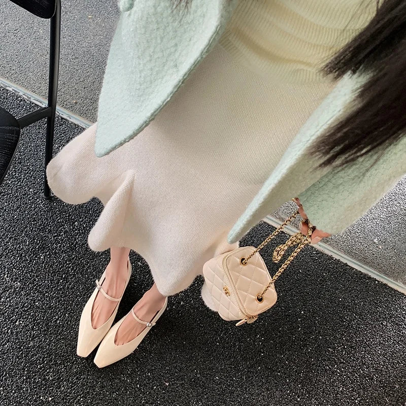 LIZAKOSHT  -  Fashion Women's Shoes New High Quality Genuine Leather Shoes Simple Square Head Low Heel Women's Heel Shoes
