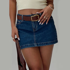 LIZAKOSHT  -  Y2k Vintage Denim Mini Skirt American Retro Washed Blue Pencil Skirts Women High Waist Slim Fit Bodycon A-line Skirt