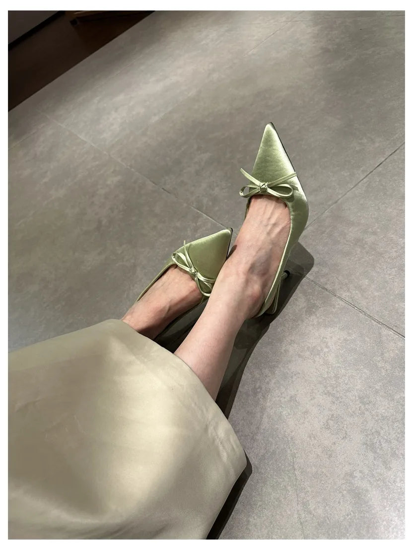 LIZAKOSHT  -  Women Thin Heels Slingback Sandals Elegant Pointed Toe Pumps New Brand Designer Bow Knot Party Dress Wedding Shoes Footwear