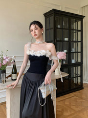 LIZAKOSHT  -  New Summer Clothes Single Strapless 3d Flower Slim Model Elastic Women Top,off The Shoulder Sexy Tank Tide