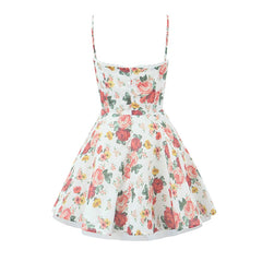 LIZAKOSHT  -  Summer Women Lace Patchwork Floral Print Sling Mini Dress Sexy Elegant Party Robe Girls Beautiful Clothes