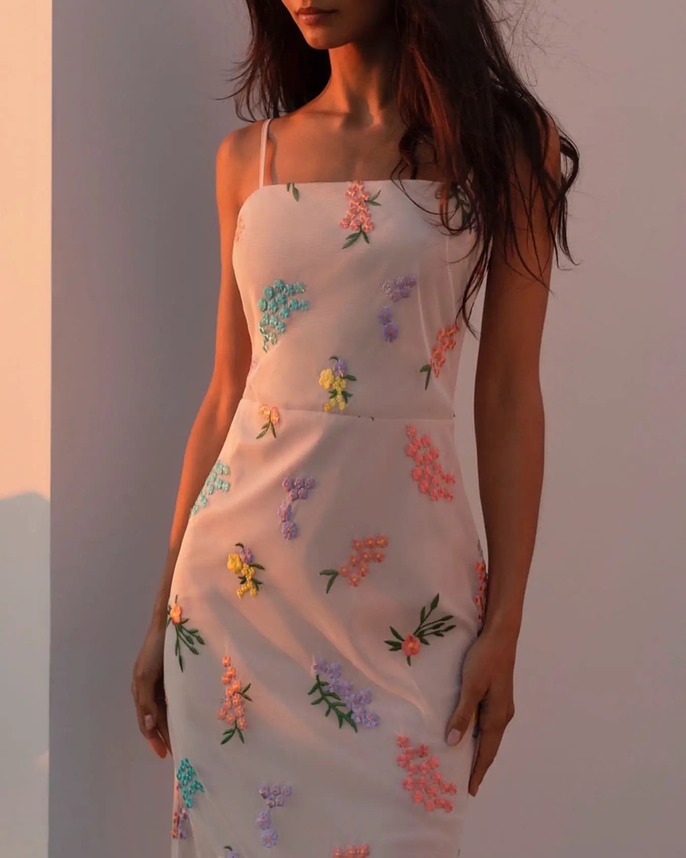 LIZAKOSHT  -  Spring Summer Tulle Dress Strapped Sleeveless Bodycon Slim Waist Ankle-length High Quality Flowers Embroidered Women Clothes 539