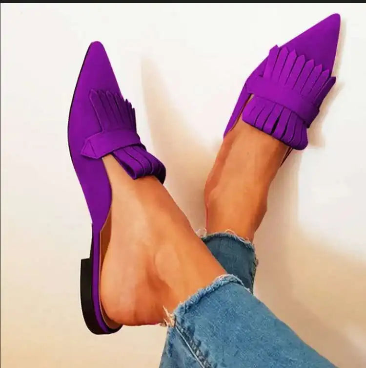LIZAKOSHT  -  Women Slippers Mules Shoes Flat Heels Pointed Toe Shoes Casual Slides Women's Shoes