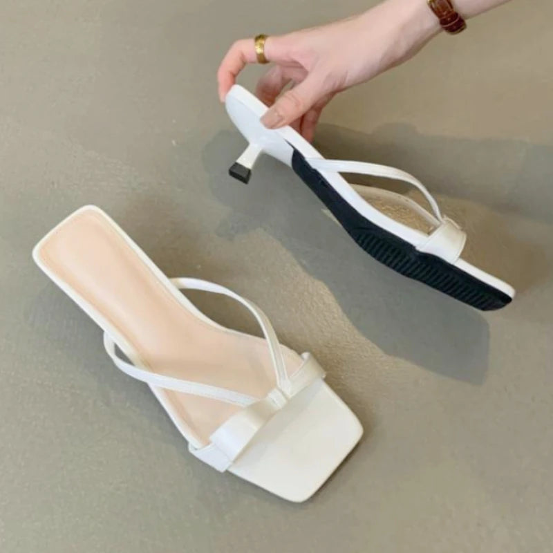 LIZAKOSHT  -  Sweet Narrow Strap Low Heeled Women Slippers Fashion Bowknot Backless Brand Sandals 2025 Elegant Party Designer Beach Shoe Pumps