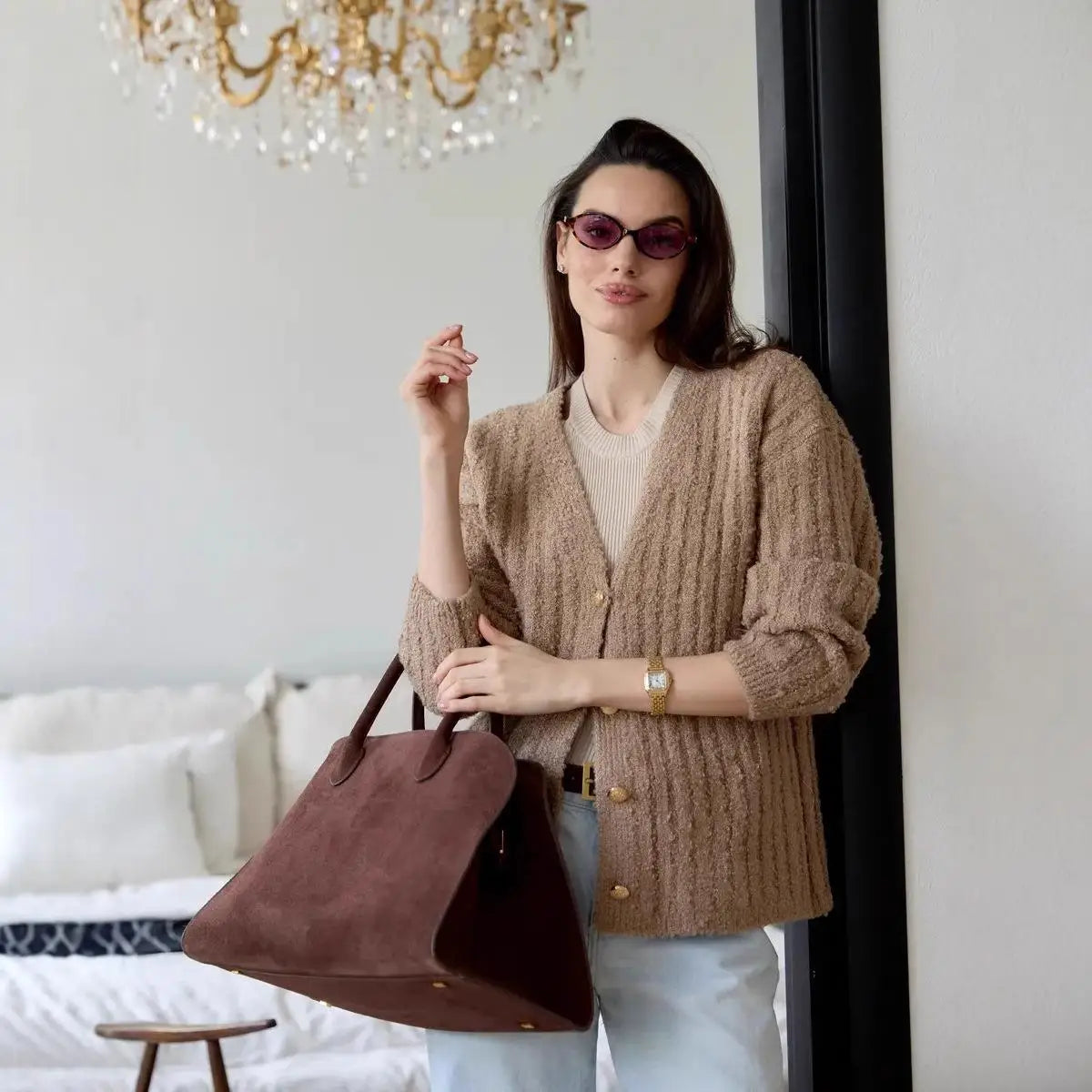 LIZAKOSHT  -  Furry Knitted Sweater Women Single Breasted Casual Solid V-neck Long Sleeve Loose Cardigans Autumn Soft Lady Tops Sweaters