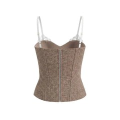 LIZAKOSHT  -  Women Wool Lace Corset Inspired Bustier  Lined Bodice Asymmetric Lace Trimmed Top