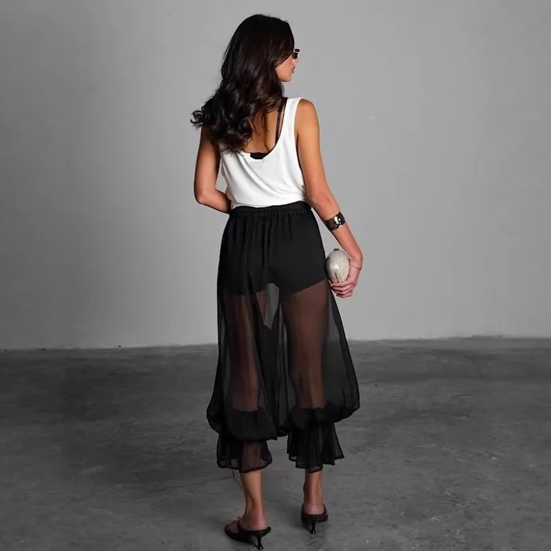 LIZAKOSHT  -  spring summer euramerican puff pleated women pants y2k aesthetic mesh stretch waist loose all match trousers harajuku punk pant