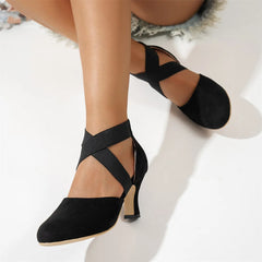 LIZAKOSHT  -  New Vintage Big Size 43 Black Kitten Heels Sandals Women Classic Summer Stretch Cross Strap Dancing Shoes Woman