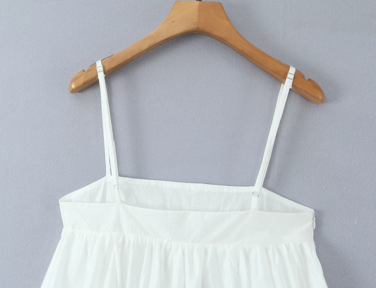 LIZAKOSHT  -  Spring Summer Sexy White Camisole Women Side Zipper BUD Hem Loose Short Tank Top Vest Tee